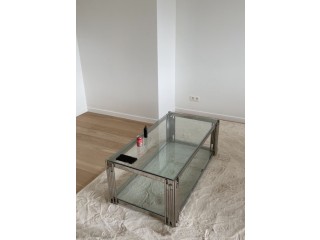 Table basse vitré style chrome salon